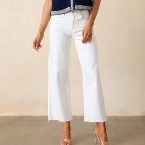 Women's High Waisted Straight Ankle Wide Leg Ripped Jeans Frayed Hem Stretchy